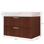 30" Modern Floating Bathroom Vanity with Seamless Sintered Stone Top - Walnut, White or Brown, Walnut