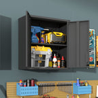 Metal Wall Mounted Tool Storage Cabinet with 2 Locking Doors and Adjustable Shelf - Gray or Black