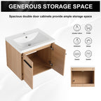 Bathroom Vanity Set with Resin Countertop Sink and 2 Doors - Light Brown Oak