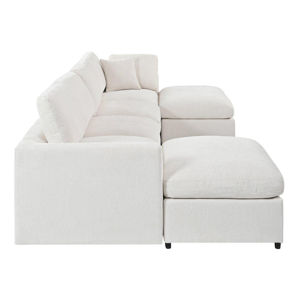130.3" Chenille Modular Sectional Sofa with Removable Cushions - 6-Seater