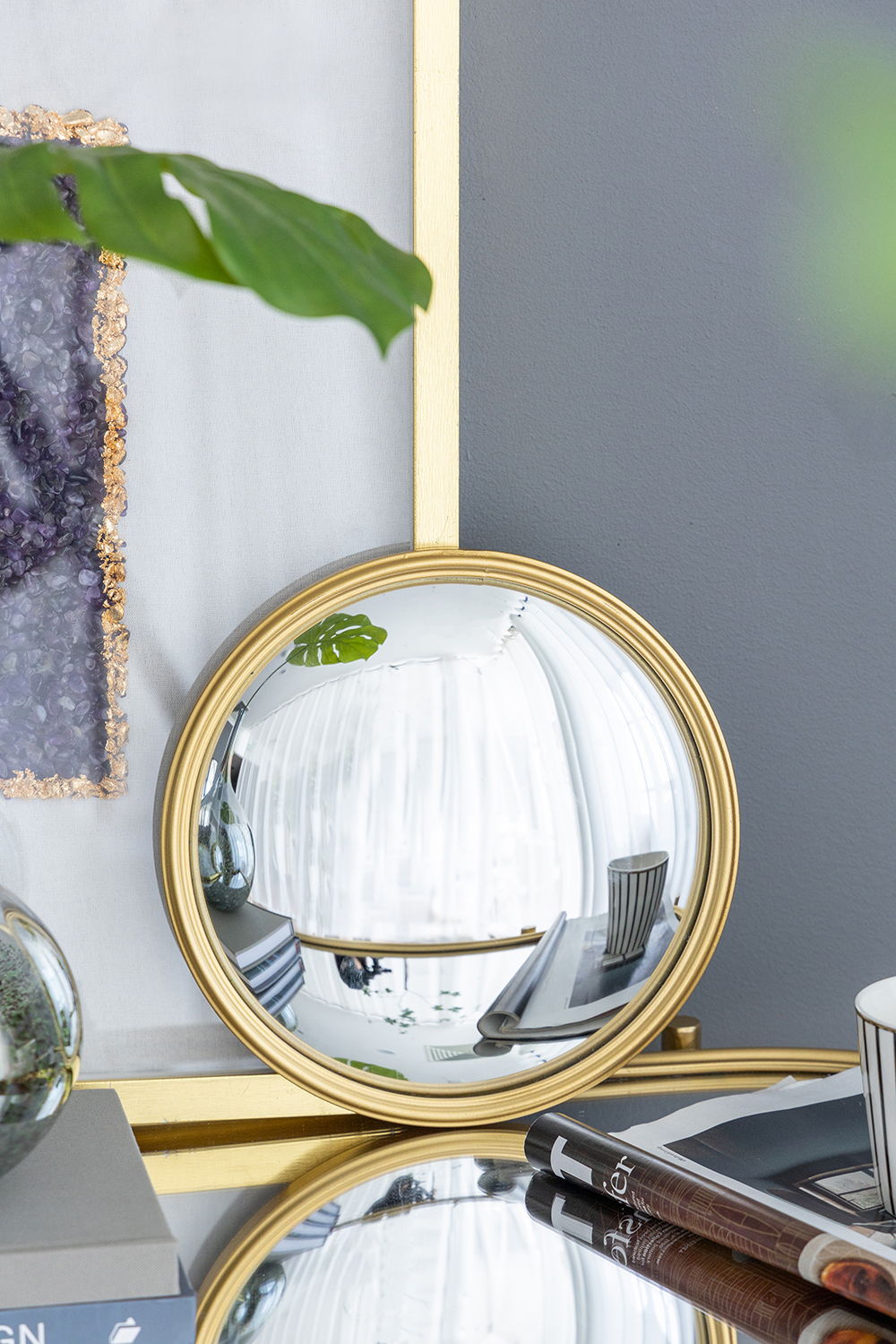 Round Mirror with Iron Frame - Gray
