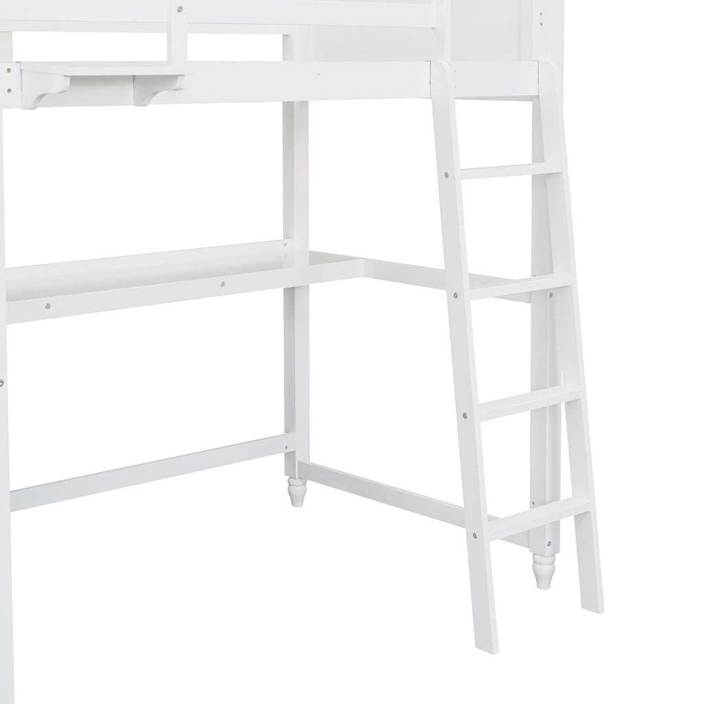 Twin Loft Bed with Drawers and Desk - White