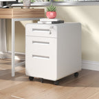 3-Drawer Mobile File Cabinet with Lock and Casters - Black or White