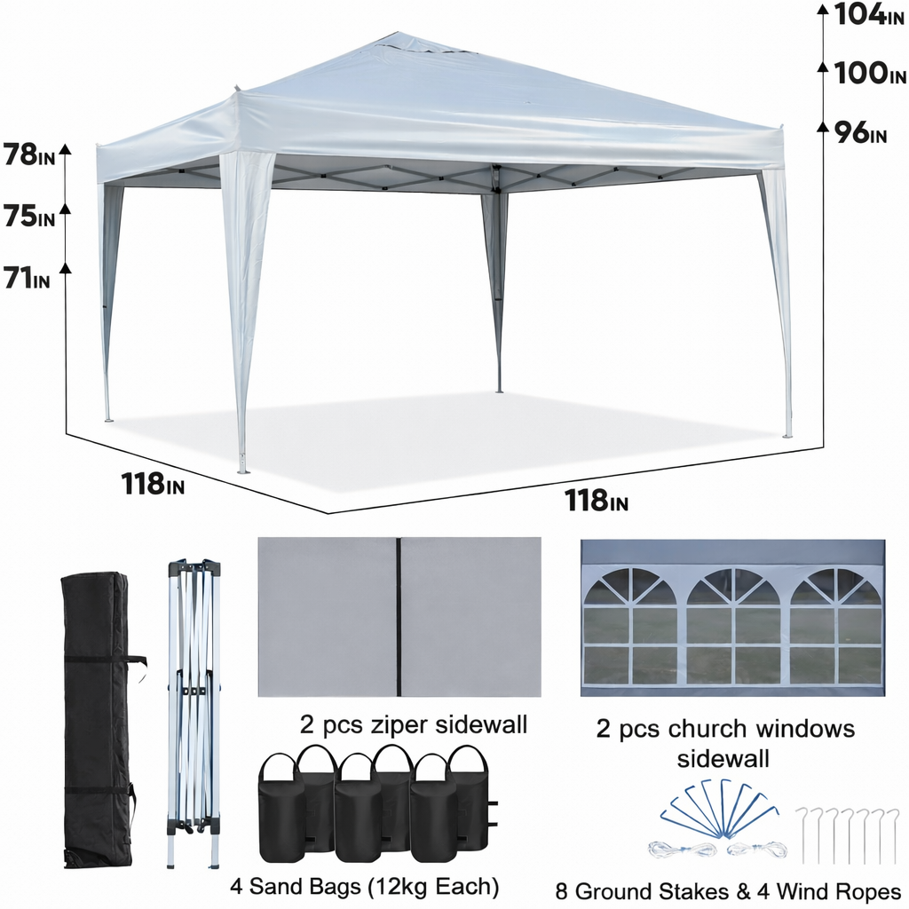 Outdoor 10x10 Ft Pop Up Gazebo Canopy Tent with Removable Sidewalls - White