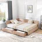 Mid-Century Storage Upholstered Tufted Bed Frame with Backrest and Armrests - Multiple Colors