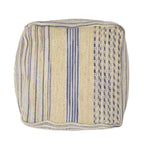 Handcrafted Fabric Pouf with Durable Hemp and Wool - Natural / Blue