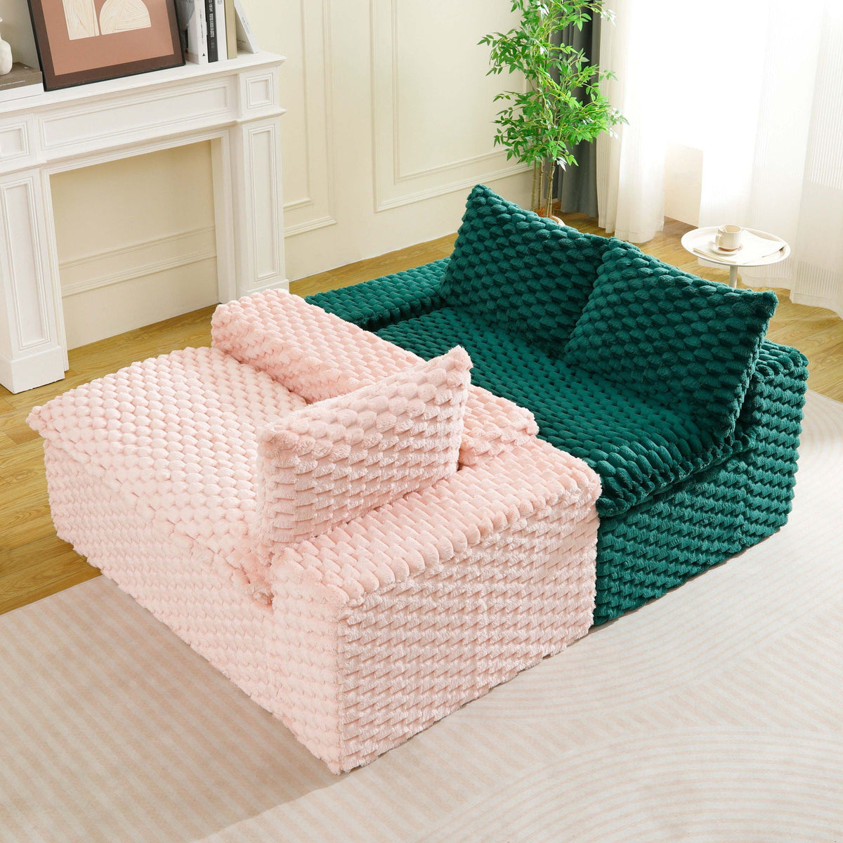 Luxury Multifunctional Sofa for Living Room with Adjustable Layout - Black, Dark Green, White, Pink