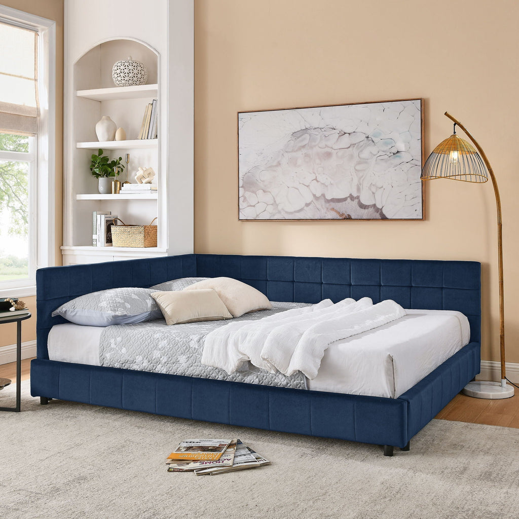 Mid-Century Storage Upholstered Tufted Bed Frame with Backrest and Armrests - Multiple Colors