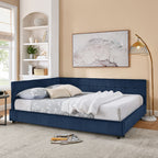 Mid-Century Storage Upholstered Tufted Bed Frame with Backrest and Armrests - Multiple Colors