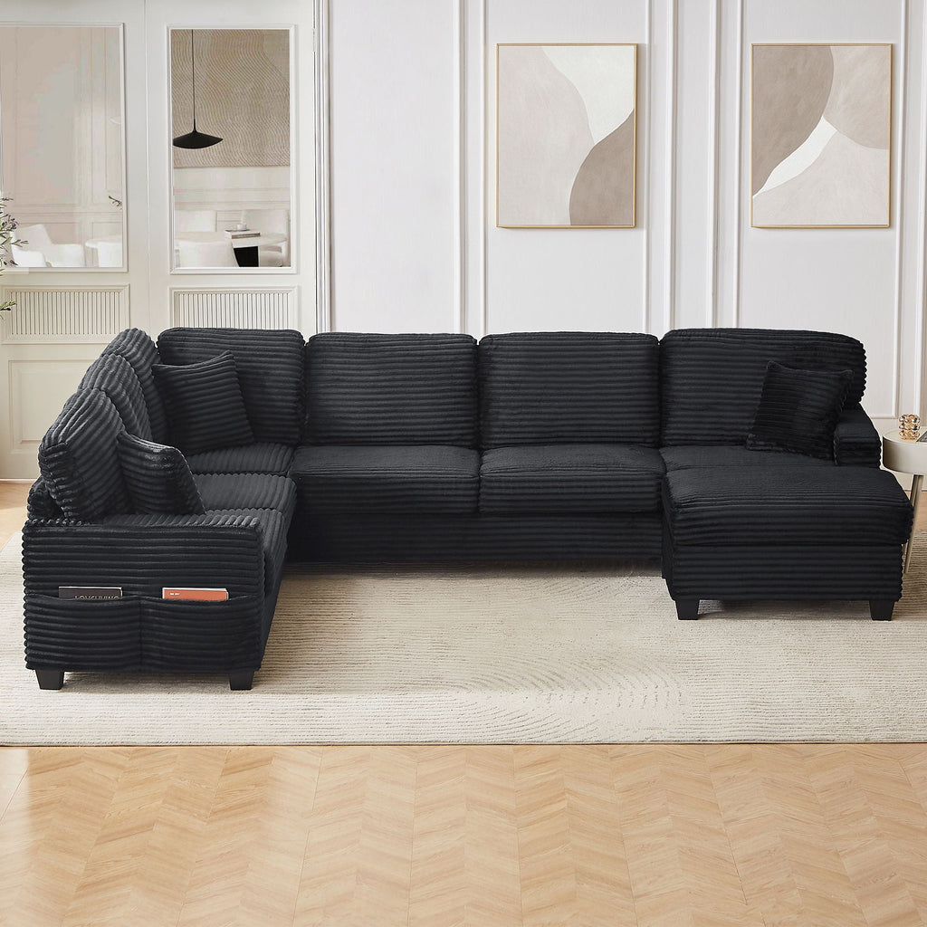 U-Shaped Upholstered Sectional Sofa with Movable Ottoman
