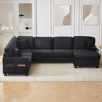 U-Shaped Upholstered Sectional Sofa with Movable Ottoman
