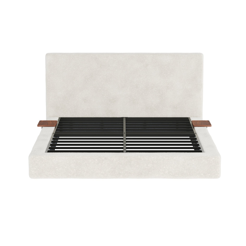 AirFrame Queen Bed Frame with Adjustable Sliding Side Table - Off-White Sherpa