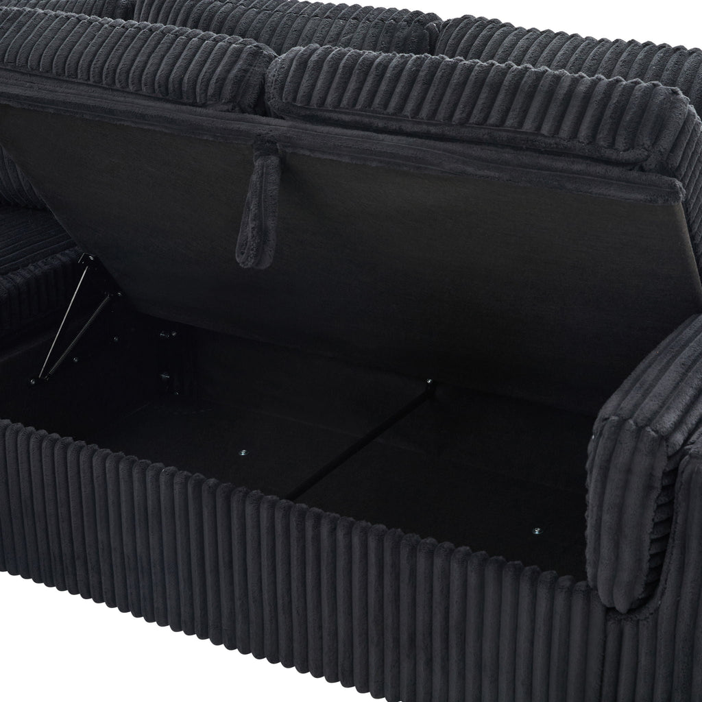 Convertible U-Shaped Sectional Sofa Bed with USB Ports and Storage – Black, Dark Gray, Blue