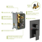 Dual Shower Head System with Rough-In Valve - Black or Pearl Silver