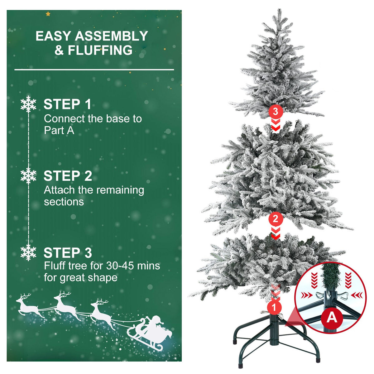 8FT Flocked Artificial Christmas Tree with LED Lights - PE+PVC