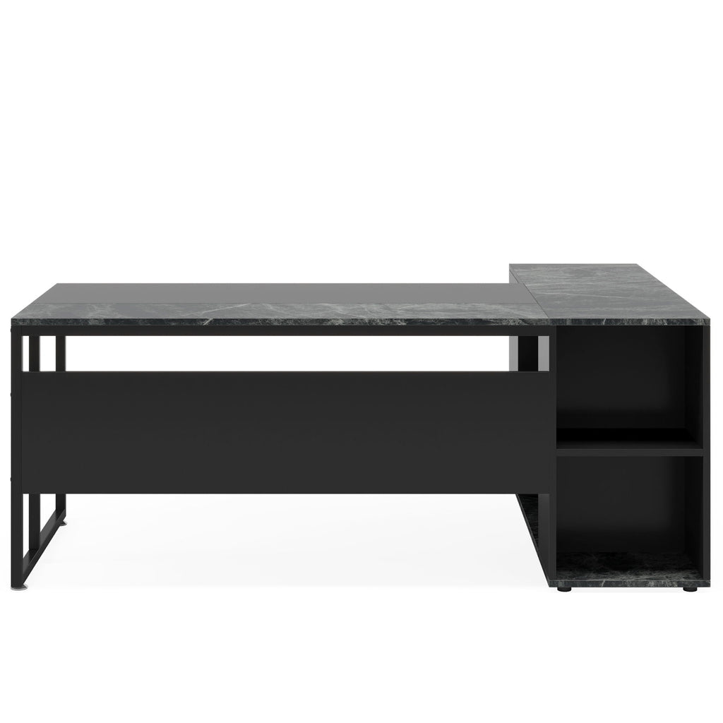 L-Shaped Executive Desk with Cabinet Storage - Dark Gray or Black