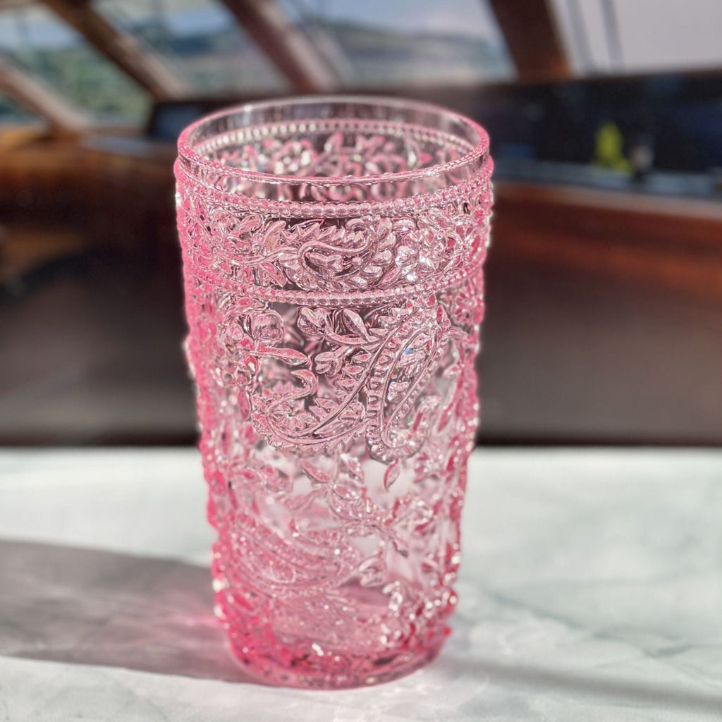 Paisley Style Acrylic Hi Ball Glasses with Shatterproof Design - White or Pink