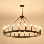 Matte Black Wagon Wheel Chandelier with 18 Lights – 53.15-Inch