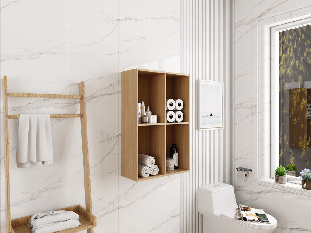 24 Inch Wall Mounted Storage Shelf with Plywood Construction - Oak