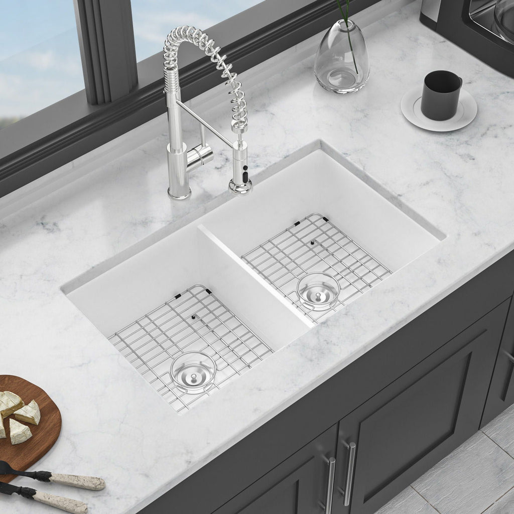 32" Dual Mount Ceramic Kitchen Sink with Double Bowl - White
