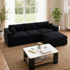Compressed Modular Sectional Sofa with Ottoman - Black Linen