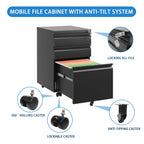 Metal Drawer Mobile File Cabinet with Lock for Secure Organization - White or Black