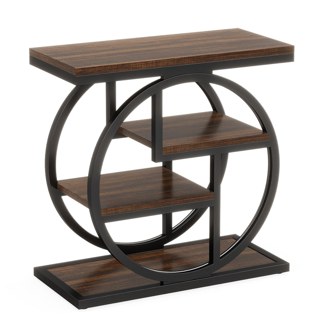 4 Tier Narrow End Table with Storage Shelves - Rustic Brown