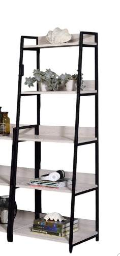 Leaning Ladder Bookshelf with Natural Wood Shelves - Black