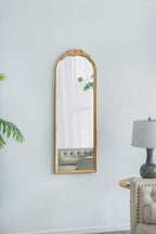 Gold Arched Floor Mirror with Wood Frame - Full Body