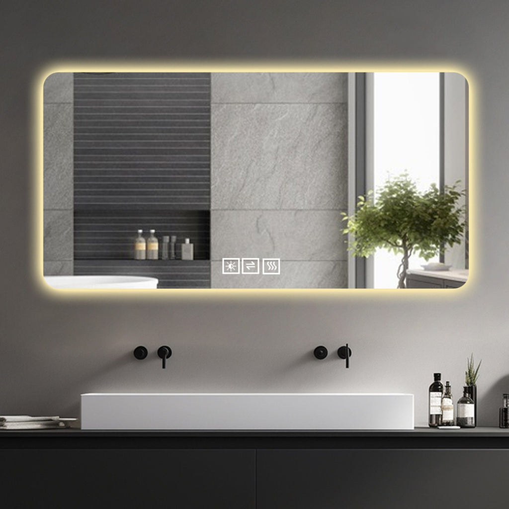 LED Bathroom Mirror with 3 Color Dimmable Backlight - Pearl Silver