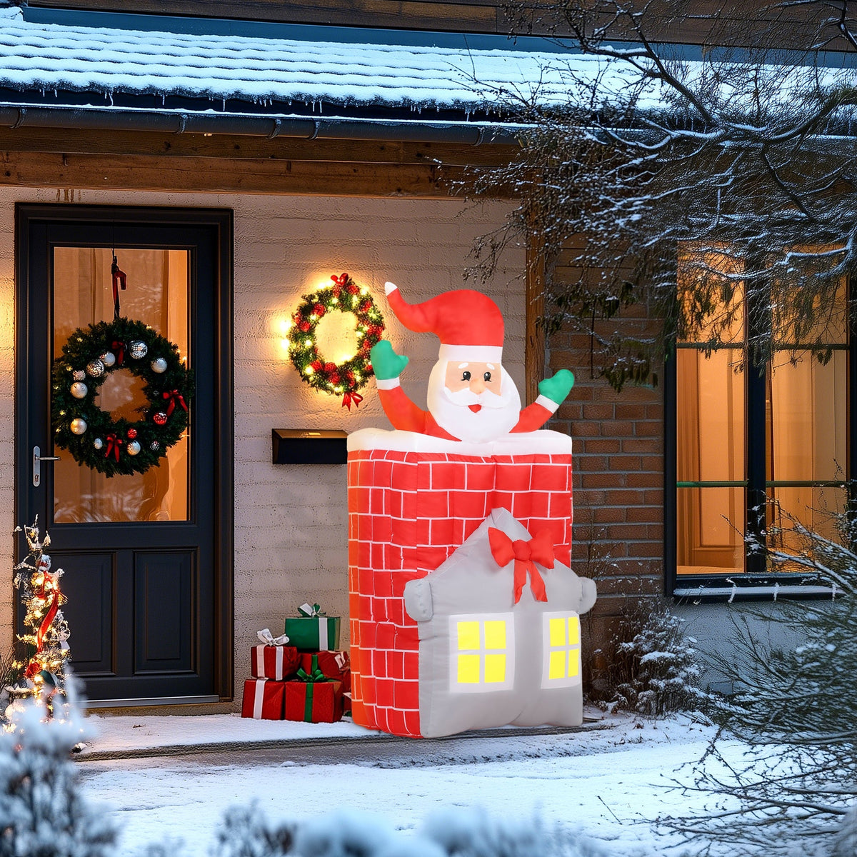 7FT Christmas Inflatable Santa in Chimney with LED Lights - Multi