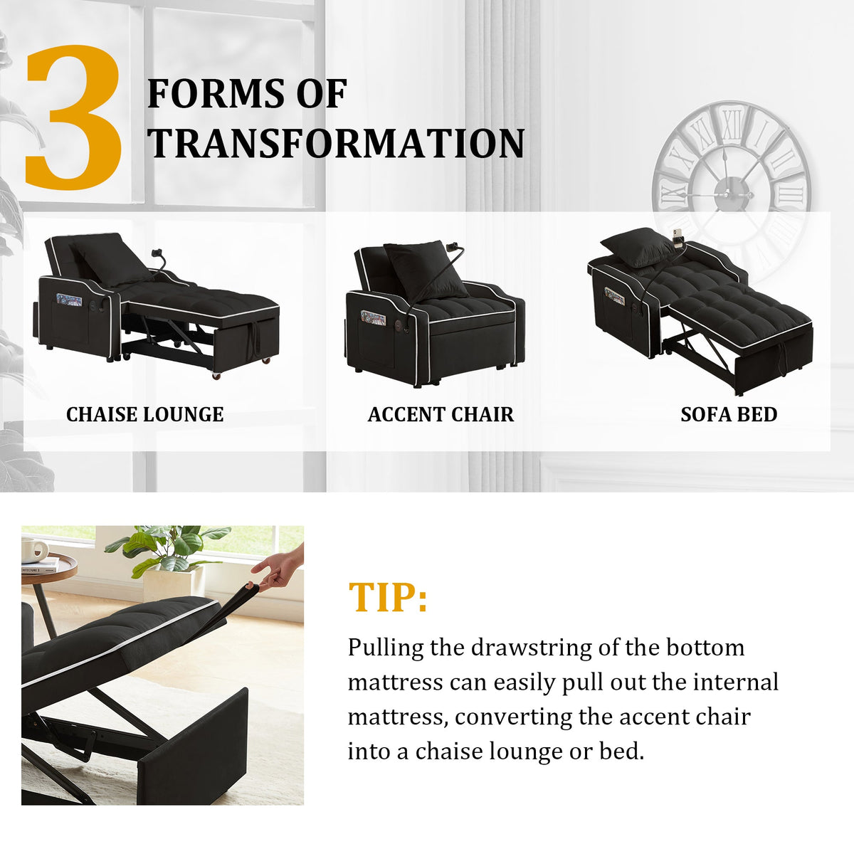 3-in-1 Convertible Sleeper Sofa Chair
