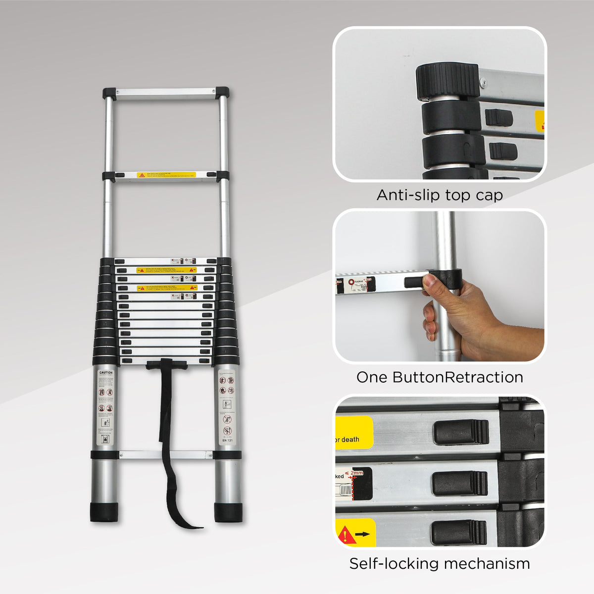 Telescoping Ladder 14.5FT with 300 lb Capacity - Aluminum