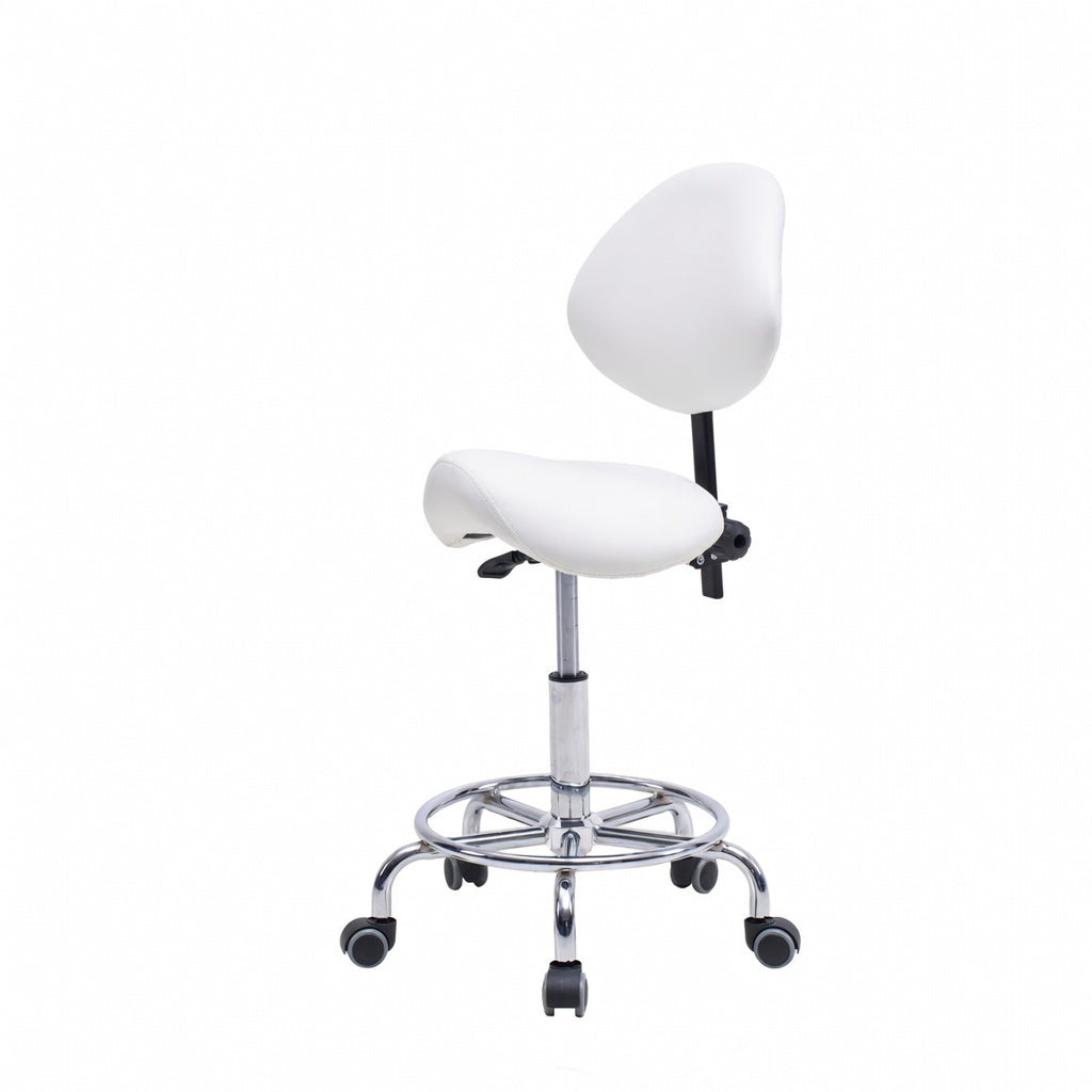 Saddle Stool Chair with Backrest - Ergonomic Support - White