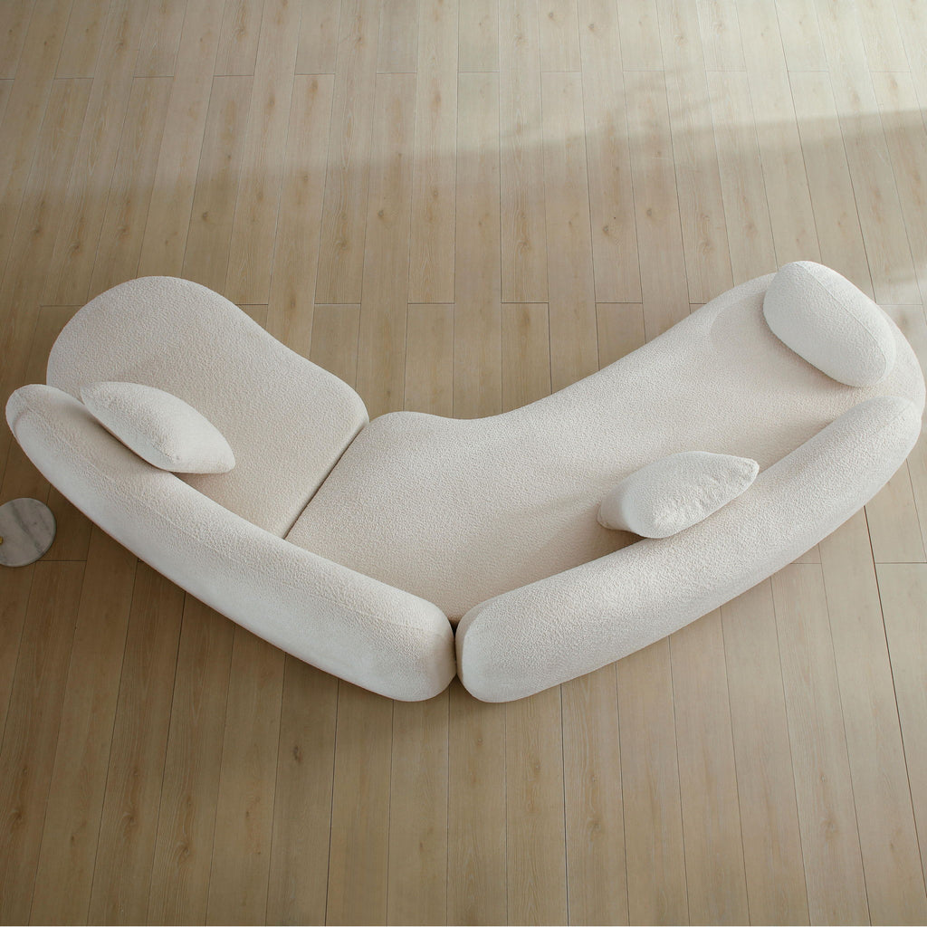 Modern Curved Modular 5 Seater Sofa with Plush Pillows - White or Beige