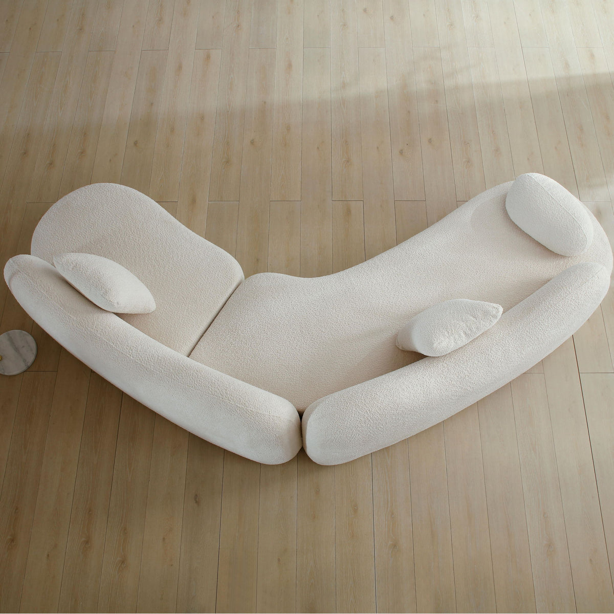 Modern Curved Modular 5 Seater Sofa with Plush Pillows - White or Beige