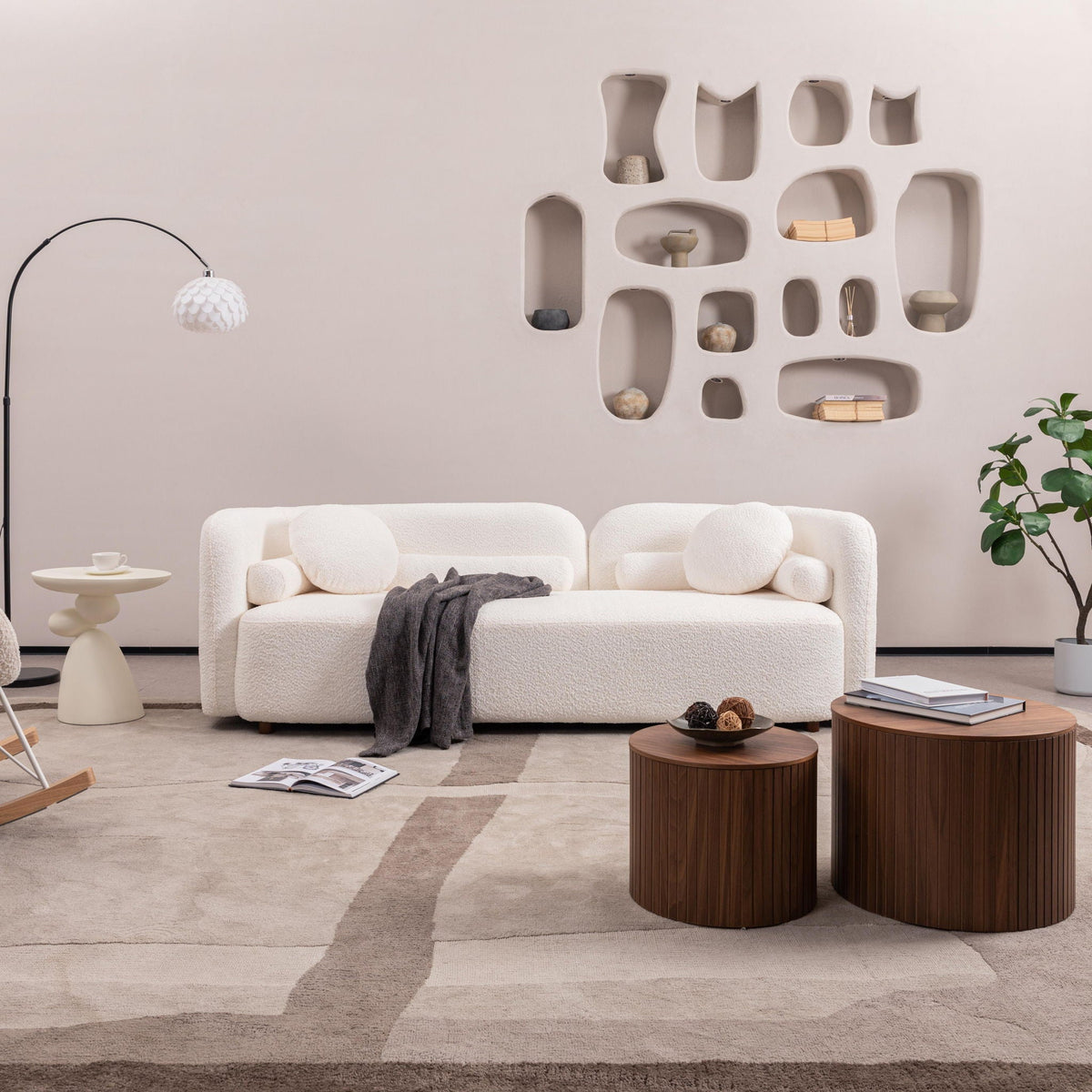 Luxury Modern Couch, 3 Seater Sofa with Throw Pillows - White