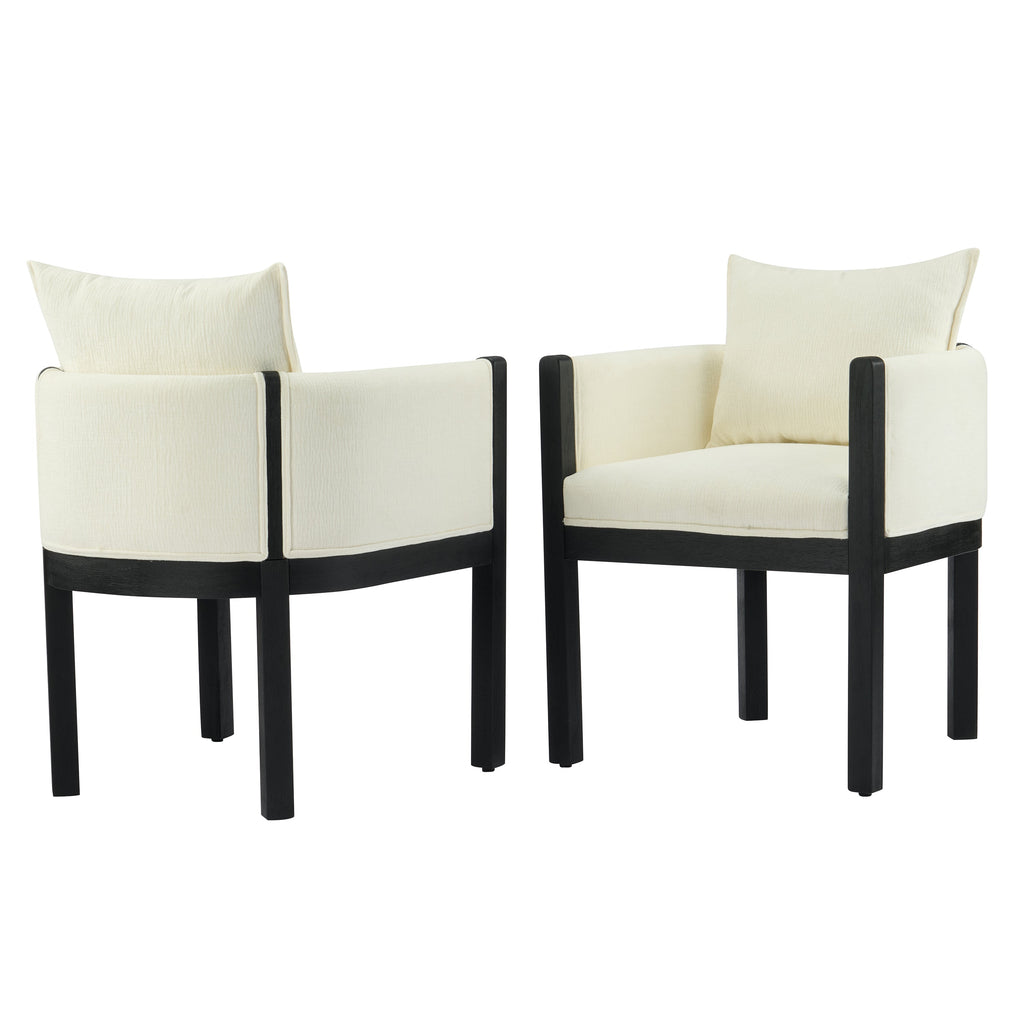 Linen Upholstered Armchair with Black Rubber Wood Legs - White