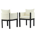 Linen Upholstered Armchair with Black Rubber Wood Legs - White