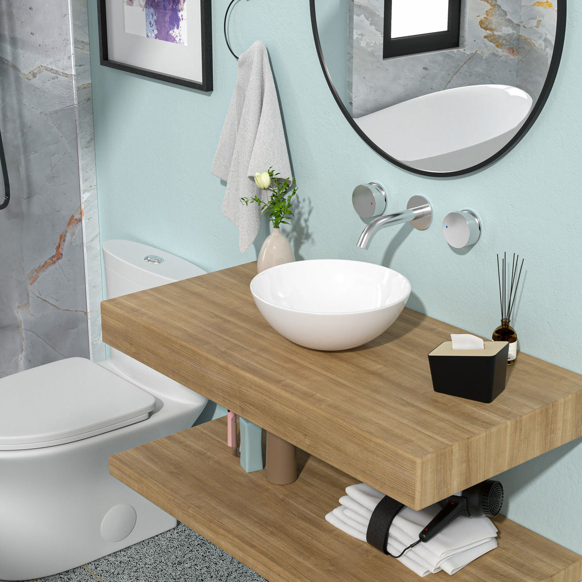 Modern Ceramic Circular Vessel Bathroom Sink with Stain Resistant Finish - White