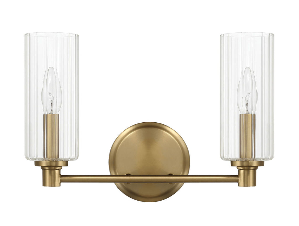 Regal Double Light Vanity With Clear Ribbed Satin - Antique Brass / Clear