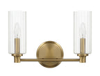 Regal Double Light Vanity With Clear Ribbed Satin - Antique Brass / Clear