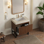 YOLAN 30" Bathroom Vanity with Sintered Stone Sink Top - Walnut