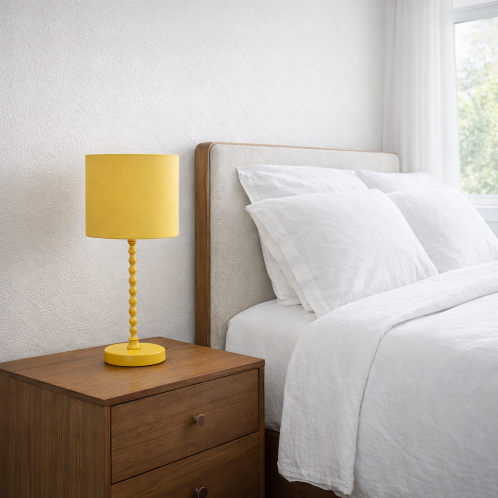 Modern Classic Desk Lamp with Ochre Linen Shade - Ochre