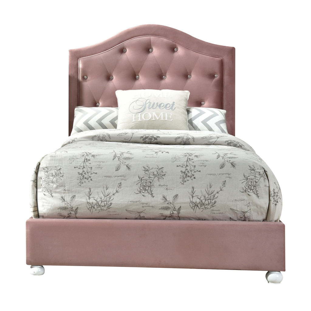 Pink Twin Upholstered Bed with Button Tufting - Reggie