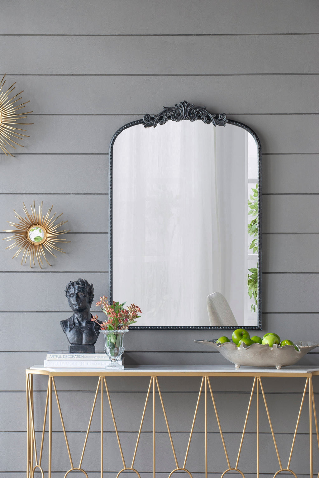 Baroque Grand Wall Mirror with Black Matte Iron Frame - Black