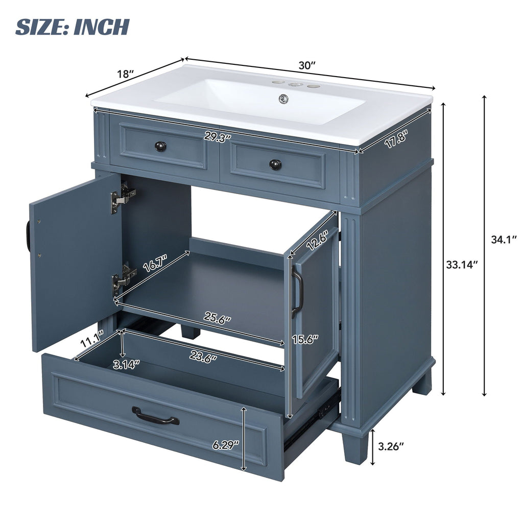 Bathroom Vanity with Sink and Storage Cabinet - White, Blue, or Dark Green