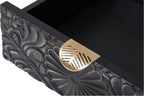 Hand-Carved Accent Cabinet with Intricate Floral Embossing - Black/Floral