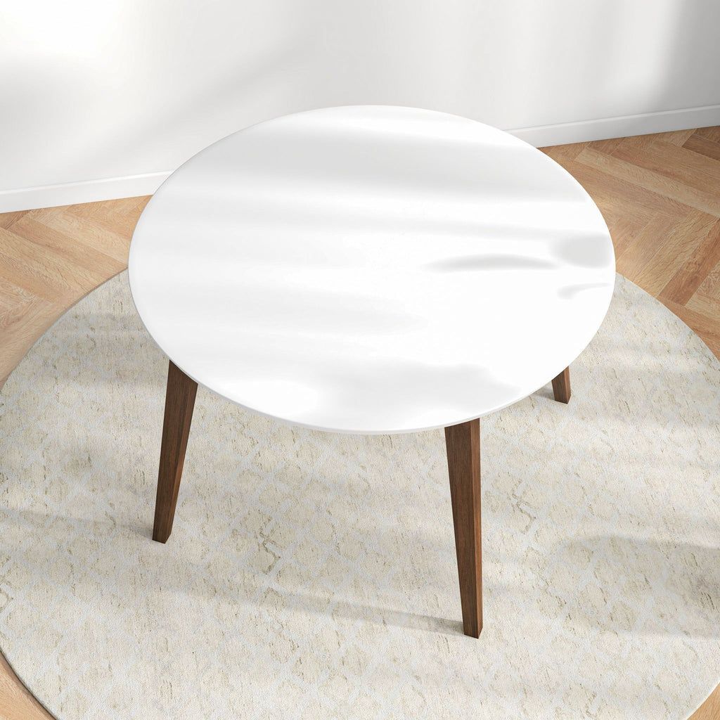 White Round Dining Table with Solid Wood Construction - White