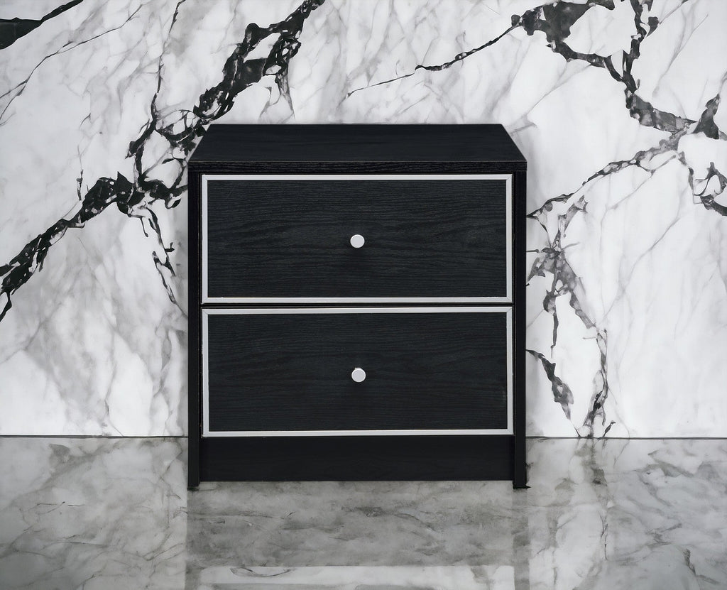 Modern Black Nightstand Table with Two Drawers - Black